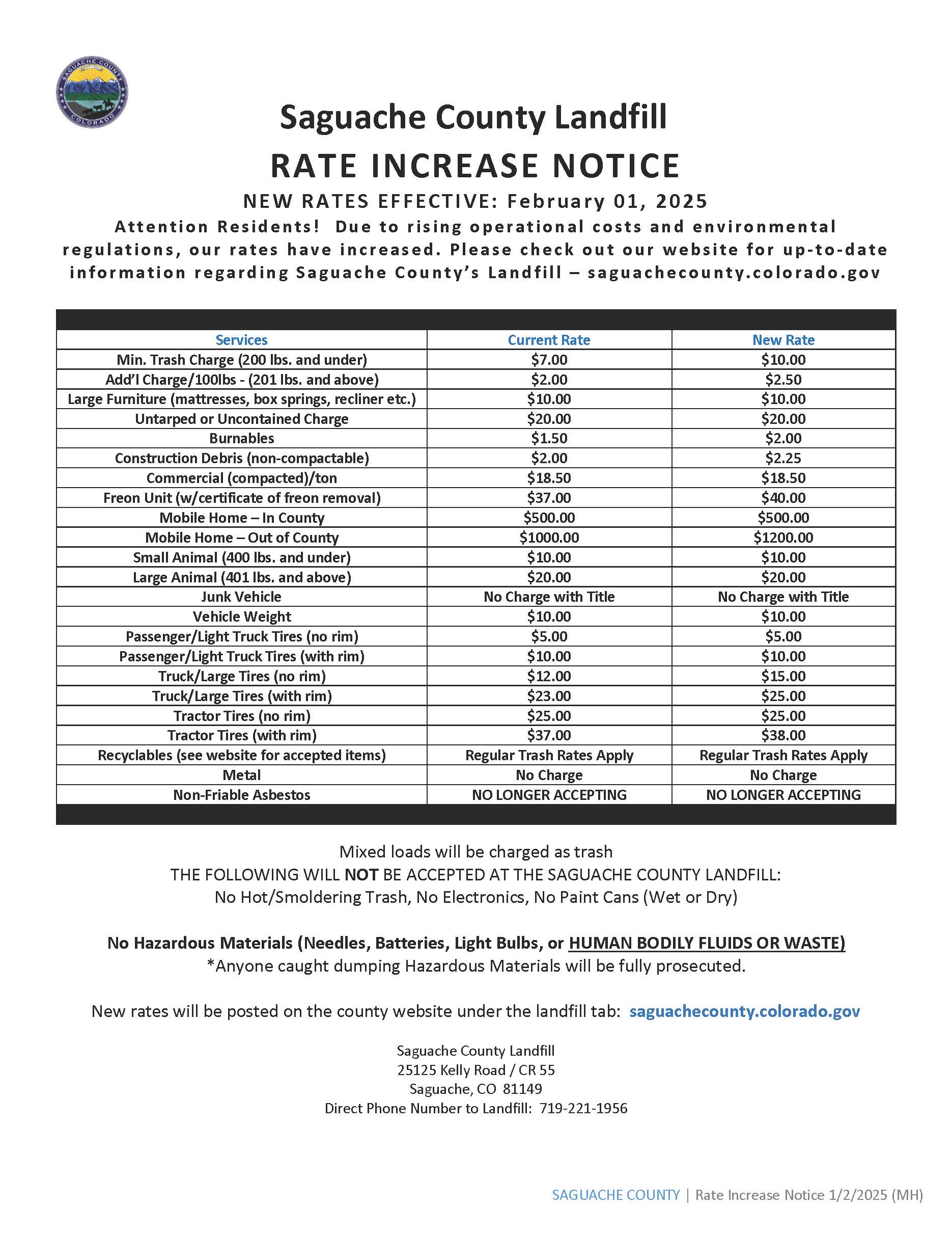 Landfill Rate Increase