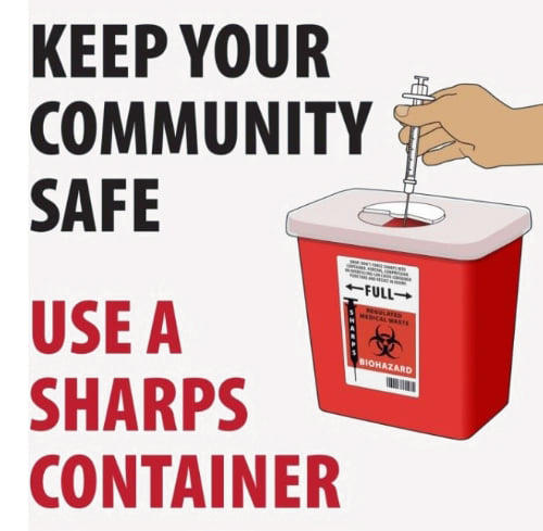 Keep your community saafe. Use a sharps container.