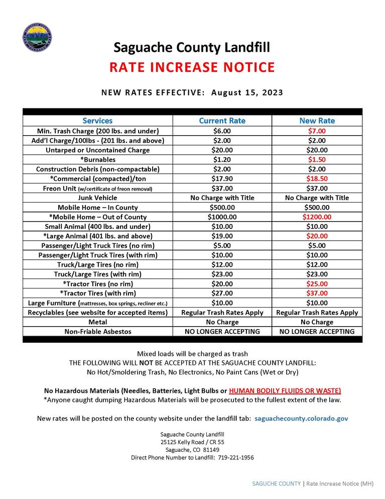 Landfill Rate Change Notice