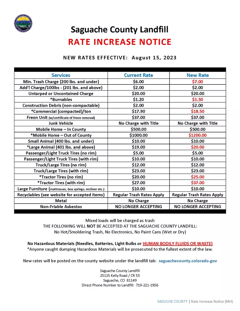 Landfill Rate Change Notice