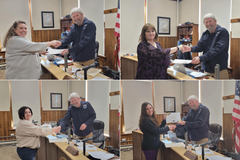 Photo 1: Regina Swartz (10 Years of Service), Photo 2: Tammy Kaiser (5 Years of Service), Photo 3: Annette Archuleta (10 Years of Service) , Photo 4: Tiffany Smith (CDE School Nurse Yearly Inspection with a Perfect Score at Mountain Valley School District)